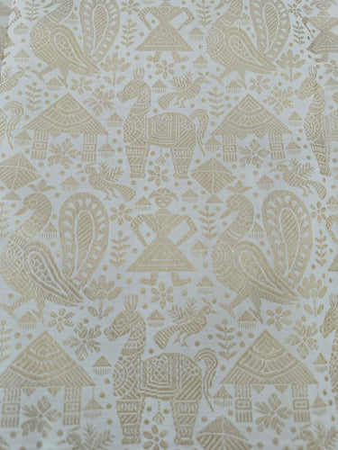 Exclusive Tribal Art Kanchivaram Korvai Pure Silk Pure Zari Silk Saree | Warli Inspired | Off-White | Handwoven | Ships from California